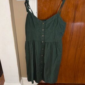 Dark Green Aerie Button-Front Spaghetti Strap Dress